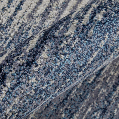 8' Blue Gray And Ivory Striped Power Loom Distressed Runner Rug