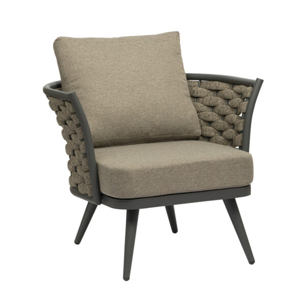 32" Taupe And Gray Woven Fabric And Aluminum Outdoor Accent Chair