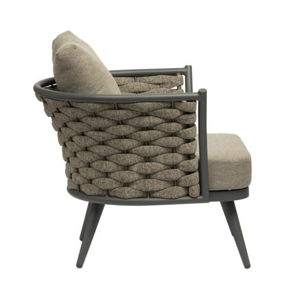 32" Taupe And Gray Woven Fabric And Aluminum Outdoor Accent Chair