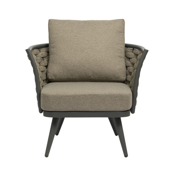 32" Taupe And Gray Woven Fabric And Aluminum Outdoor Accent Chair