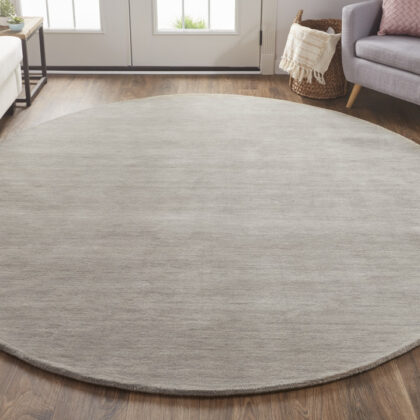 8' Gray And Ivory Round Wool Hand Woven Stain Resistant Area Rug