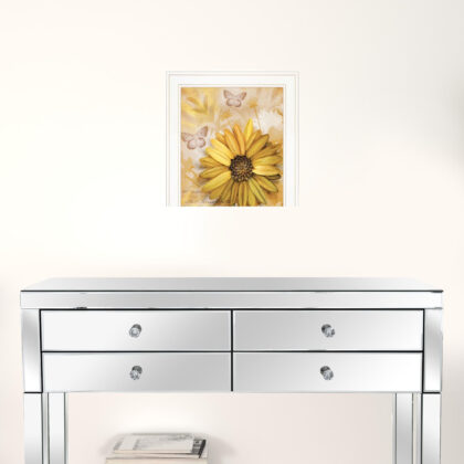 Set Of Two Yellow Flowers And Butterflies White Framed Print Wall Art