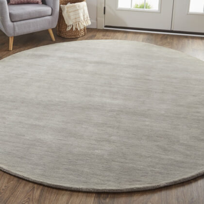 8' Gray And Ivory Round Wool Hand Woven Stain Resistant Area Rug