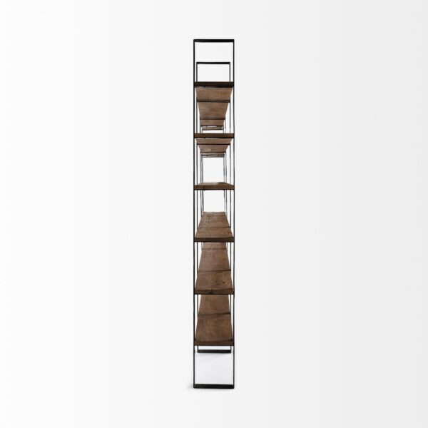 Brown Iron and Solid Wood Six Tier Bookcase