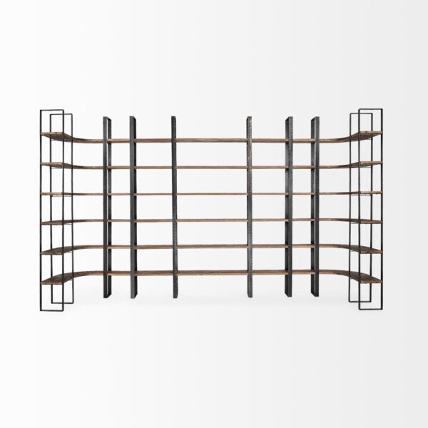 Brown Iron and Solid Wood Six Tier Bookcase