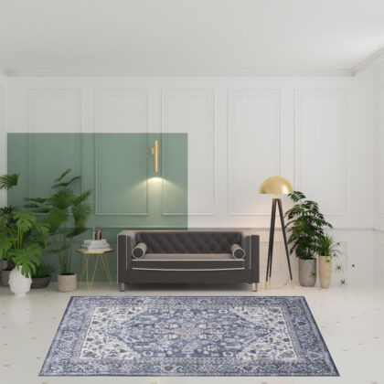 8' x 10' Gray Ivory and Blue Floral Distressed Washable Area Rug