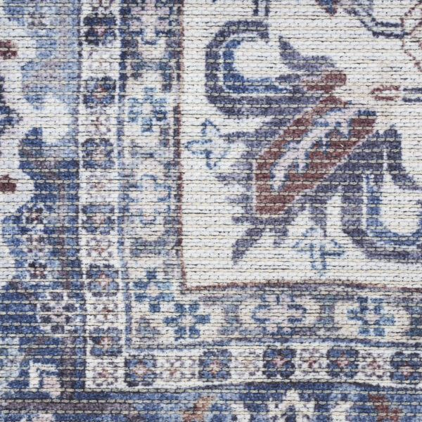 8' x 10' Gray Ivory and Blue Floral Distressed Washable Area Rug