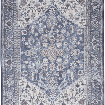 8' x 10' Gray Ivory and Blue Floral Distressed Washable Area Rug