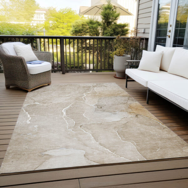 10' X 14' Beige Abstract Washable Non Skid Indoor Outdoor Area Rug