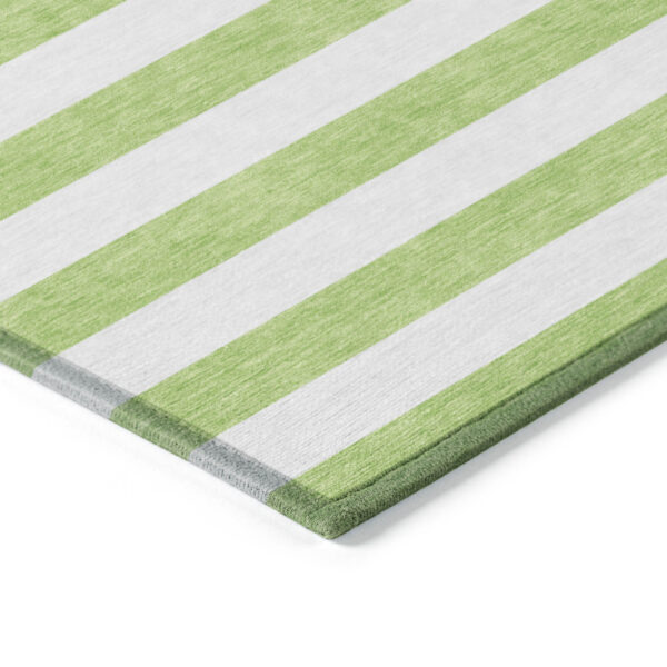 2' X 8' Lime Green and White Striped Washable Indoor Outdoor Runner Rug