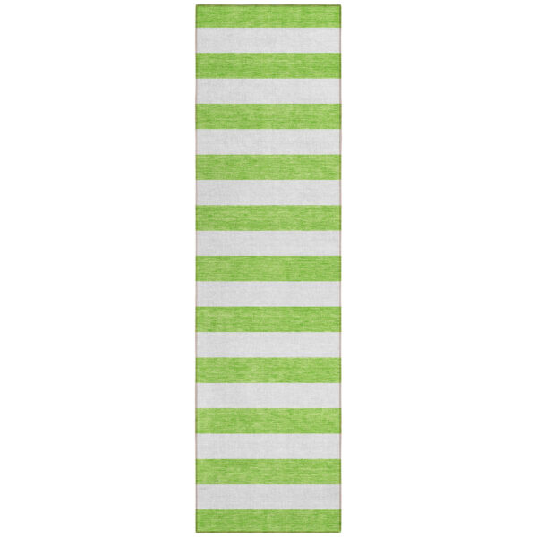 2' X 8' Lime Green and White Striped Washable Indoor Outdoor Runner Rug