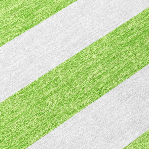 2' X 8' Lime Green and White Striped Washable Indoor Outdoor Runner Rug