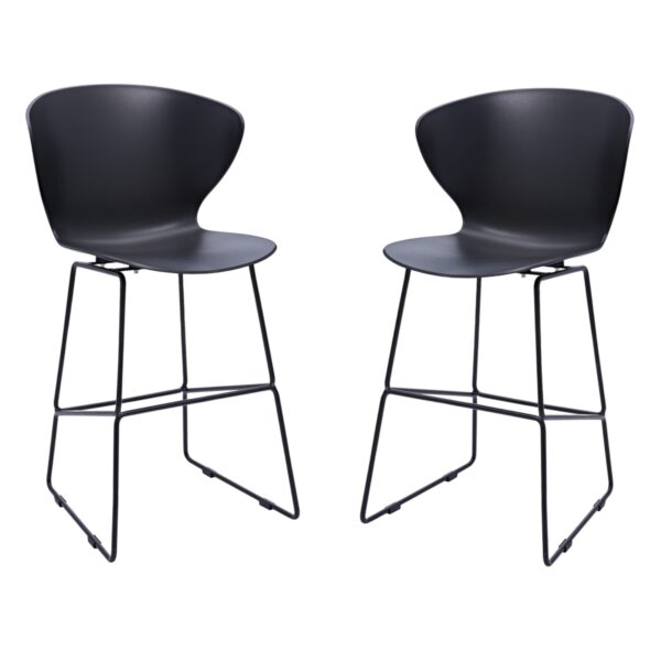 Set of Two 26" Black Heavy Duty Plastic and Metal Low Back Counter Height Bar Chairs