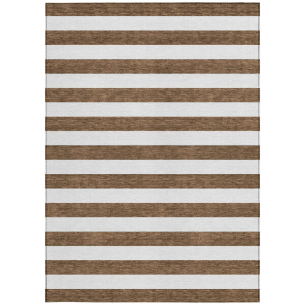 10' X 14' Chocolate Striped Washable Non Skid Indoor Outdoor Area Rug