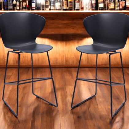 Set of Two 26" Black Heavy Duty Plastic and Metal Low Back Counter Height Bar Chairs