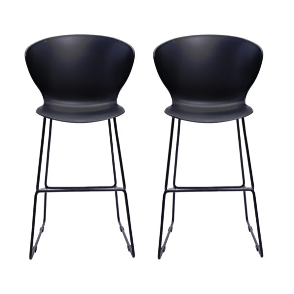 Set of Two 26" Black Heavy Duty Plastic and Metal Low Back Counter Height Bar Chairs