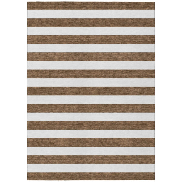10' X 14' Chocolate Striped Washable Non Skid Indoor Outdoor Area Rug