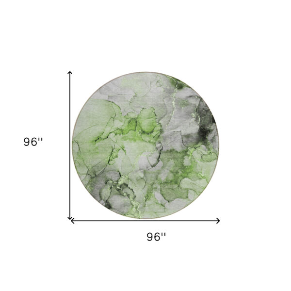 8' Round Green Round Abstract Washable Non Skid Indoor Outdoor Area Rug