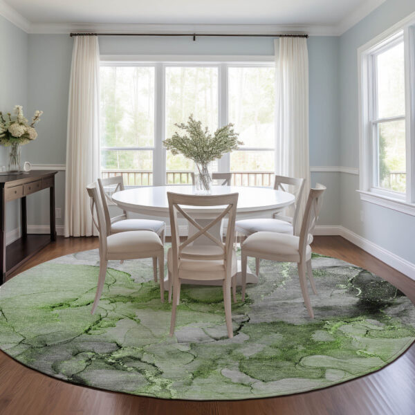 8' Round Green Round Abstract Washable Non Skid Indoor Outdoor Area Rug