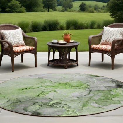 8' Round Green Round Abstract Washable Non Skid Indoor Outdoor Area Rug