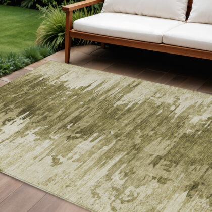 10' X 14' Brown Taupe And Beige Abstract Washable Indoor Outdoor Area Rug
