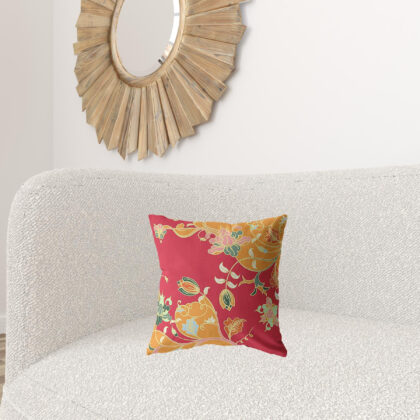 16" Orange Red Garden Zippered Suede Throw Pillow
