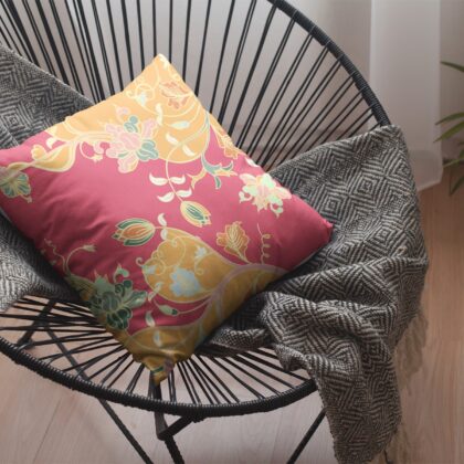 16" Orange Red Garden Zippered Suede Throw Pillow