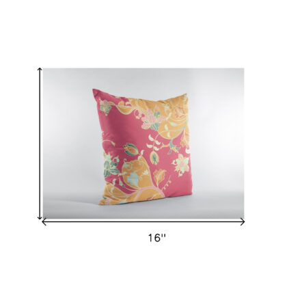 16" Orange Red Garden Zippered Suede Throw Pillow