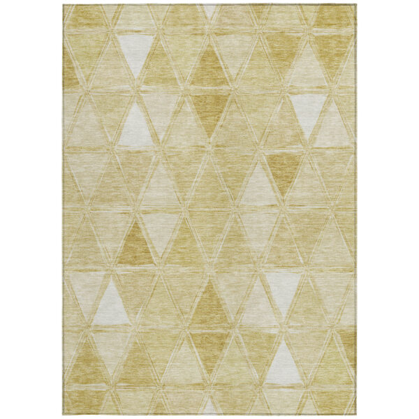 9' X 12' Gold Wheat And Ivory Geometric Washable Indoor Outdoor Area Rug