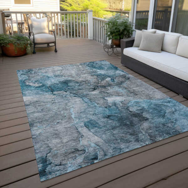 5' X 8' Teal Blue And Navy Blue Abstract Washable Indoor Outdoor Area Rug