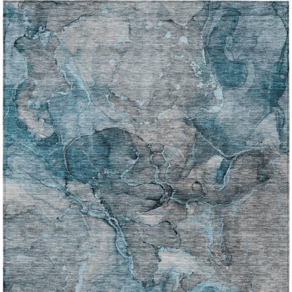 5' X 8' Teal Blue And Navy Blue Abstract Washable Indoor Outdoor Area Rug