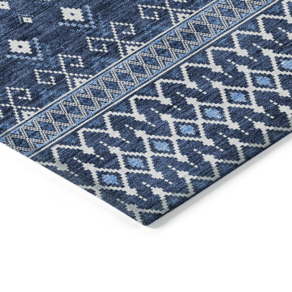 8' Navy Blue And Denim Blue Round Tribal Washable Indoor Outdoor Area Rug