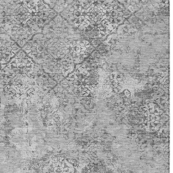 8' X 10' Gray Charcoal And Silver Floral Washable Indoor Outdoor Area Rug