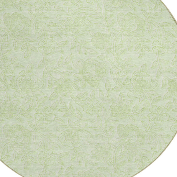 8' Artichoke Green And Mint Green Round Floral Washable Indoor Outdoor Area Rug