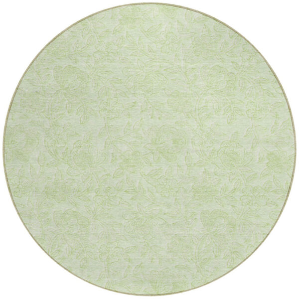 8' Artichoke Green And Mint Green Round Floral Washable Indoor Outdoor Area Rug