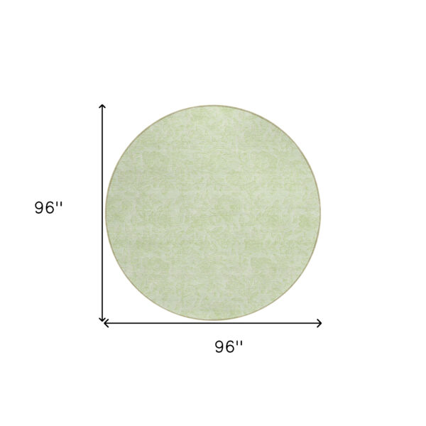 8' Artichoke Green And Mint Green Round Floral Washable Indoor Outdoor Area Rug