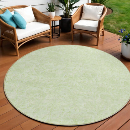 8' Artichoke Green And Mint Green Round Floral Washable Indoor Outdoor Area Rug
