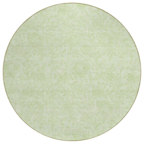 8' Artichoke Green And Mint Green Round Floral Washable Indoor Outdoor Area Rug