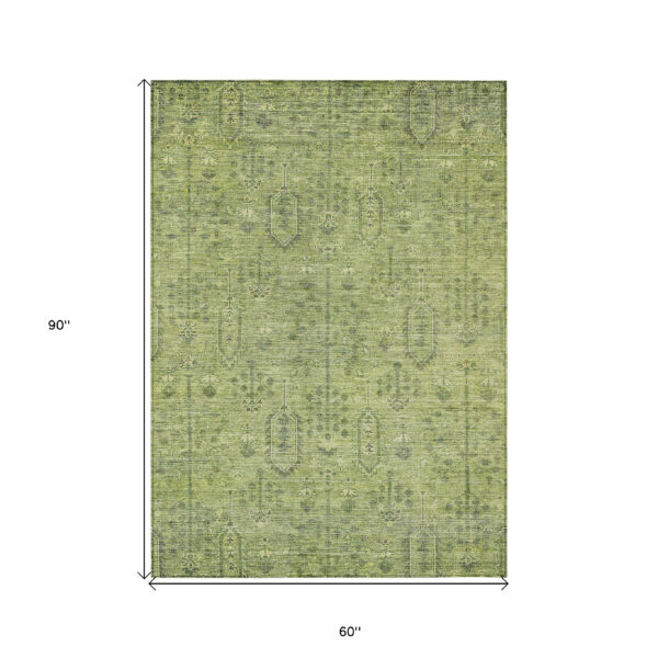 5' X 8' Sage And Artichoke Green Southwestern Washable Indoor Outdoor Area Rug
