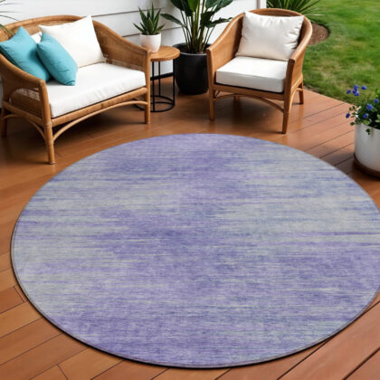8' Plum And Purple Round Abstract Washable Indoor Outdoor Area Rug