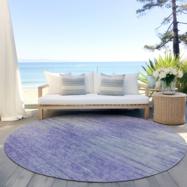 8' Plum And Purple Round Abstract Washable Indoor Outdoor Area Rug