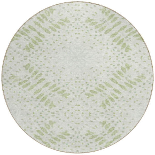 8' Artichoke Green And Fern Green Round Floral Washable Indoor Outdoor Area Rug