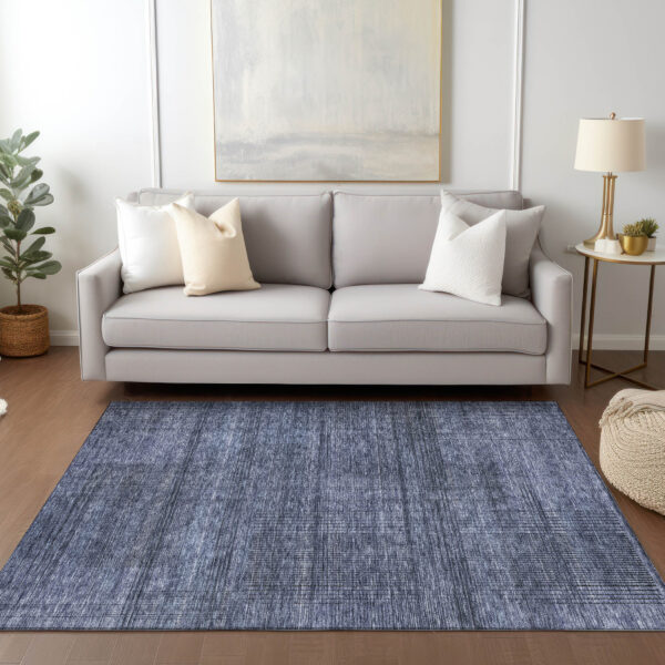 10' X 14' Navy Blue And Gray Striped Washable Indoor Outdoor Area Rug