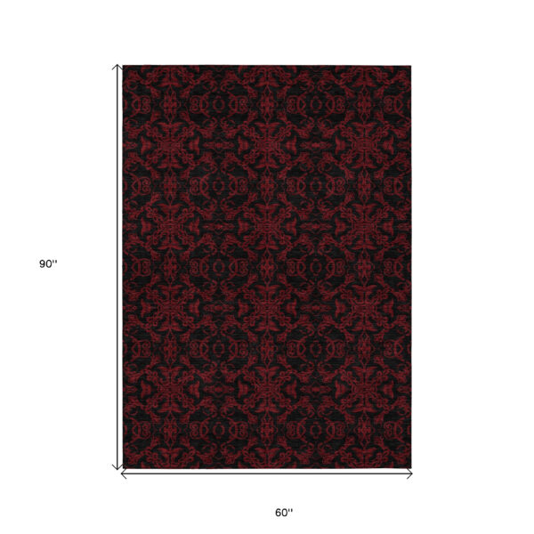5' X 8' Red And Black Medallion Washable Indoor Outdoor Area Rug
