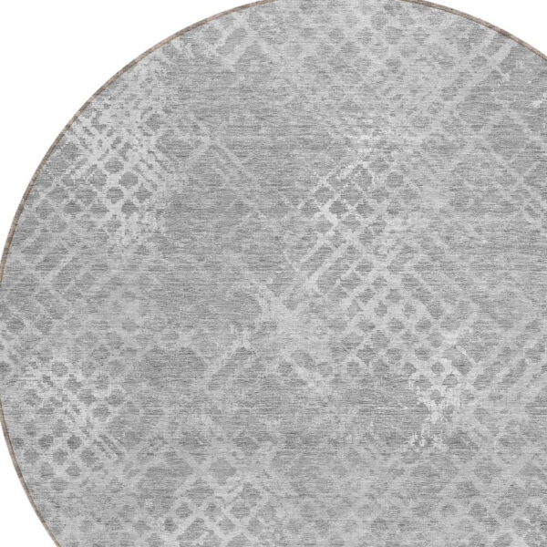 8' Gray And Silver Round Geometric Washable Indoor Outdoor Area Rug