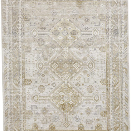 5' X 8' Gold And Ivory Floral Stain Resistant Area Rug