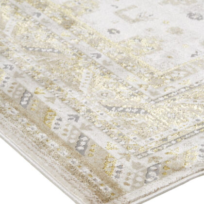 5' X 8' Gold And Ivory Floral Stain Resistant Area Rug