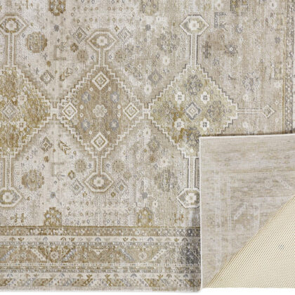 5' X 8' Gold And Ivory Floral Stain Resistant Area Rug