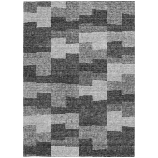 9' X 12' Gray Silver And Charcoal Geometric Washable Indoor Outdoor Area Rug