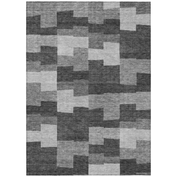 9' X 12' Gray Silver And Charcoal Geometric Washable Indoor Outdoor Area Rug